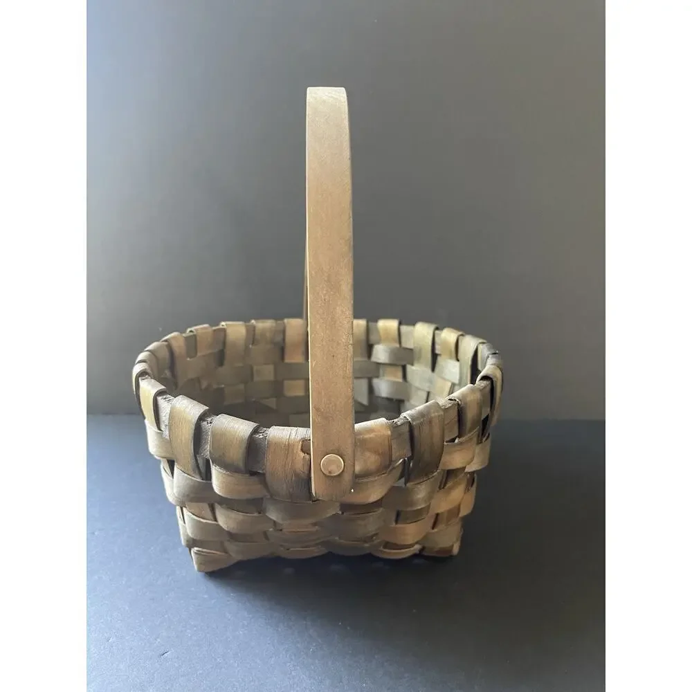 Vtg Gathering Basket Vegetable Slat Wood Woven Handcrafted Farmhouse Cottage